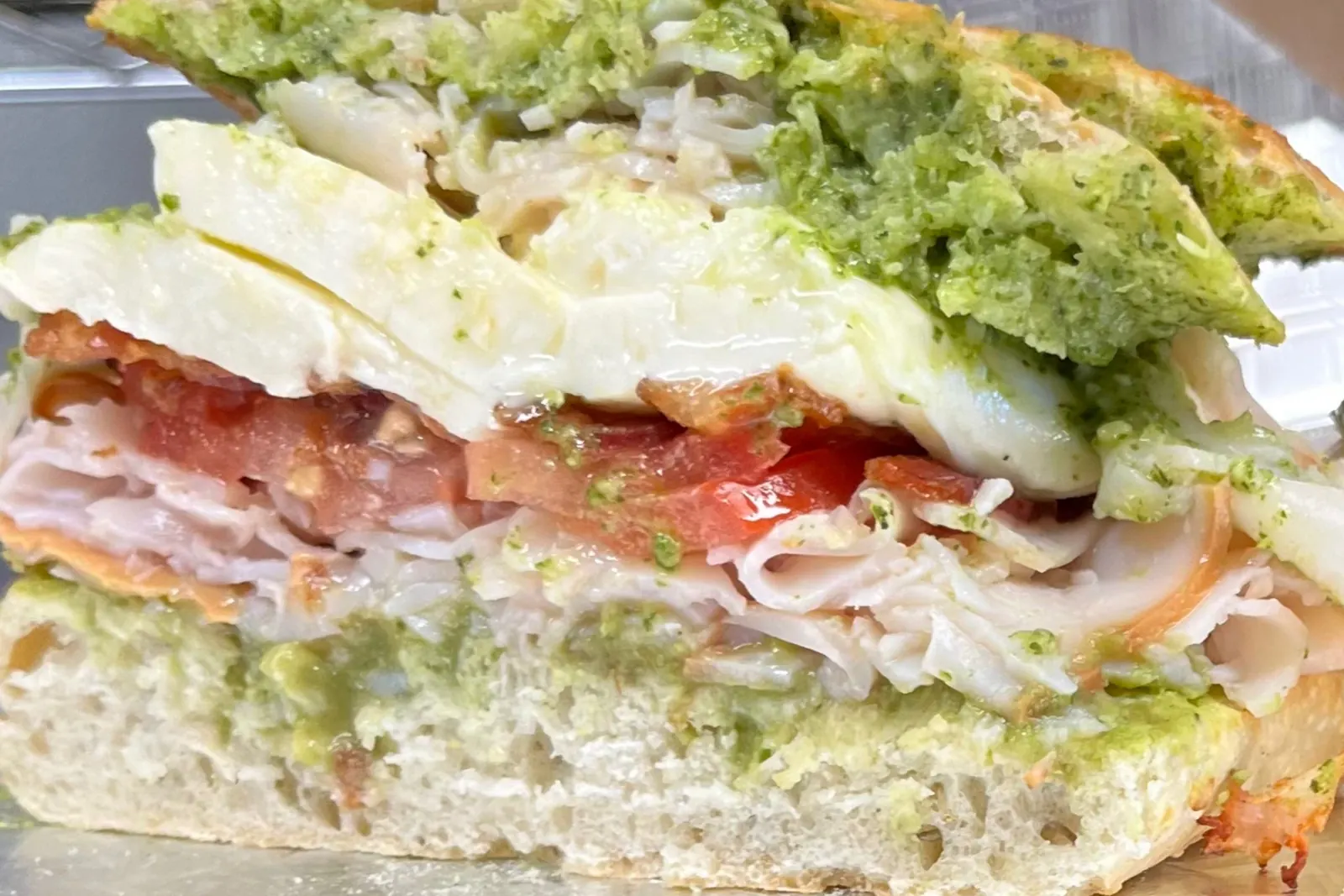 The Ayers sandwich with turkey, bacon, fresh mozzarella, tomato and pesto
